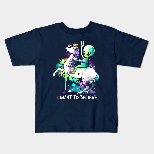 I want to believe watercolor Kids T-Shirt by NemiMakeit